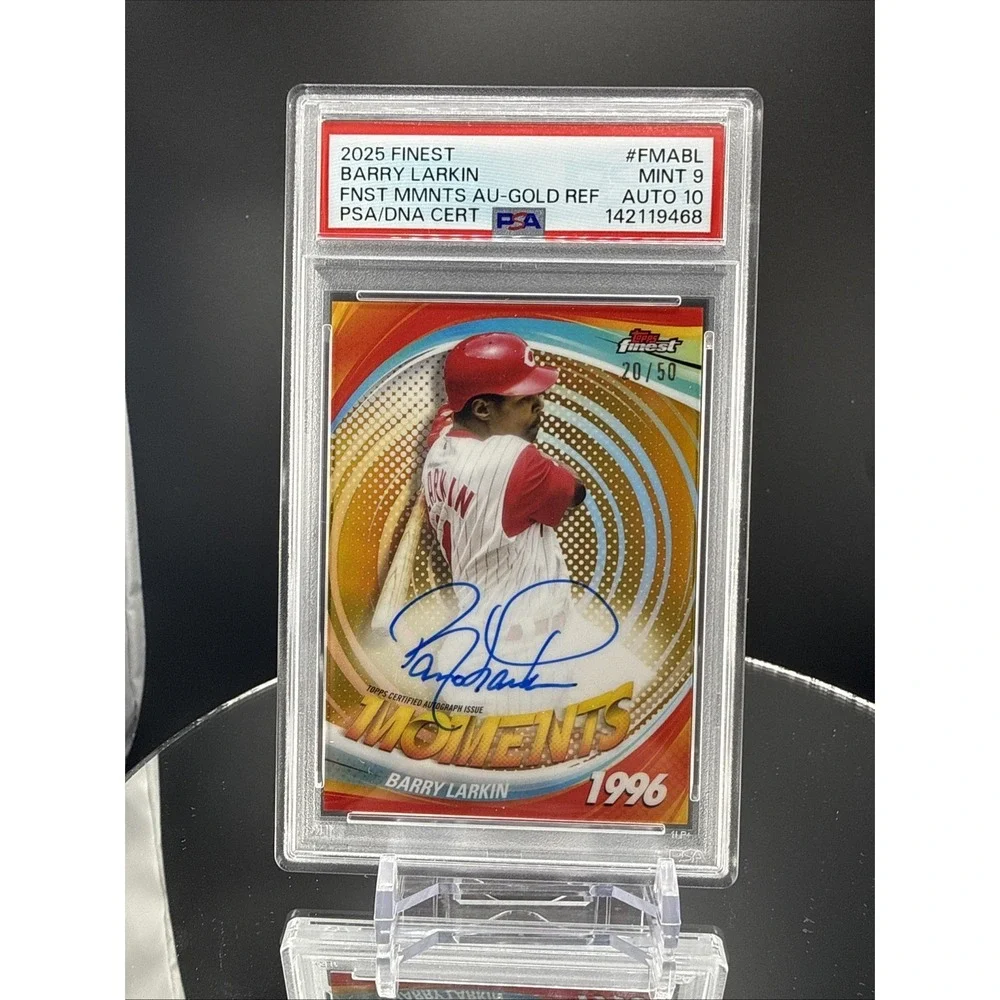 Barry Larkin 2025 Topps Finest Moments Gold Refractor‎ Autograph /50 PSA 10 Reds